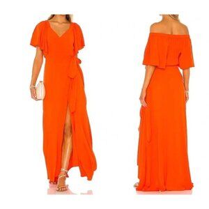 L Space Flutter Sleeve Panama Cover Up Maxi Wrap Dress XL Poppy/Orange NWT FLAW